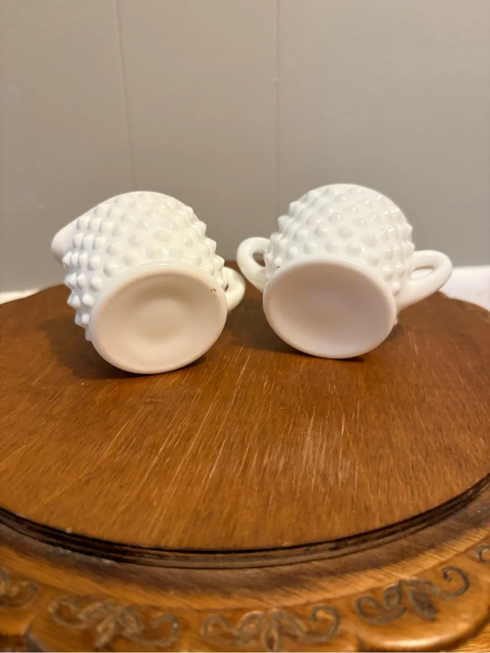Vintage Fenton? Milk Glass Hobnail Small Creamer and Sugar Set